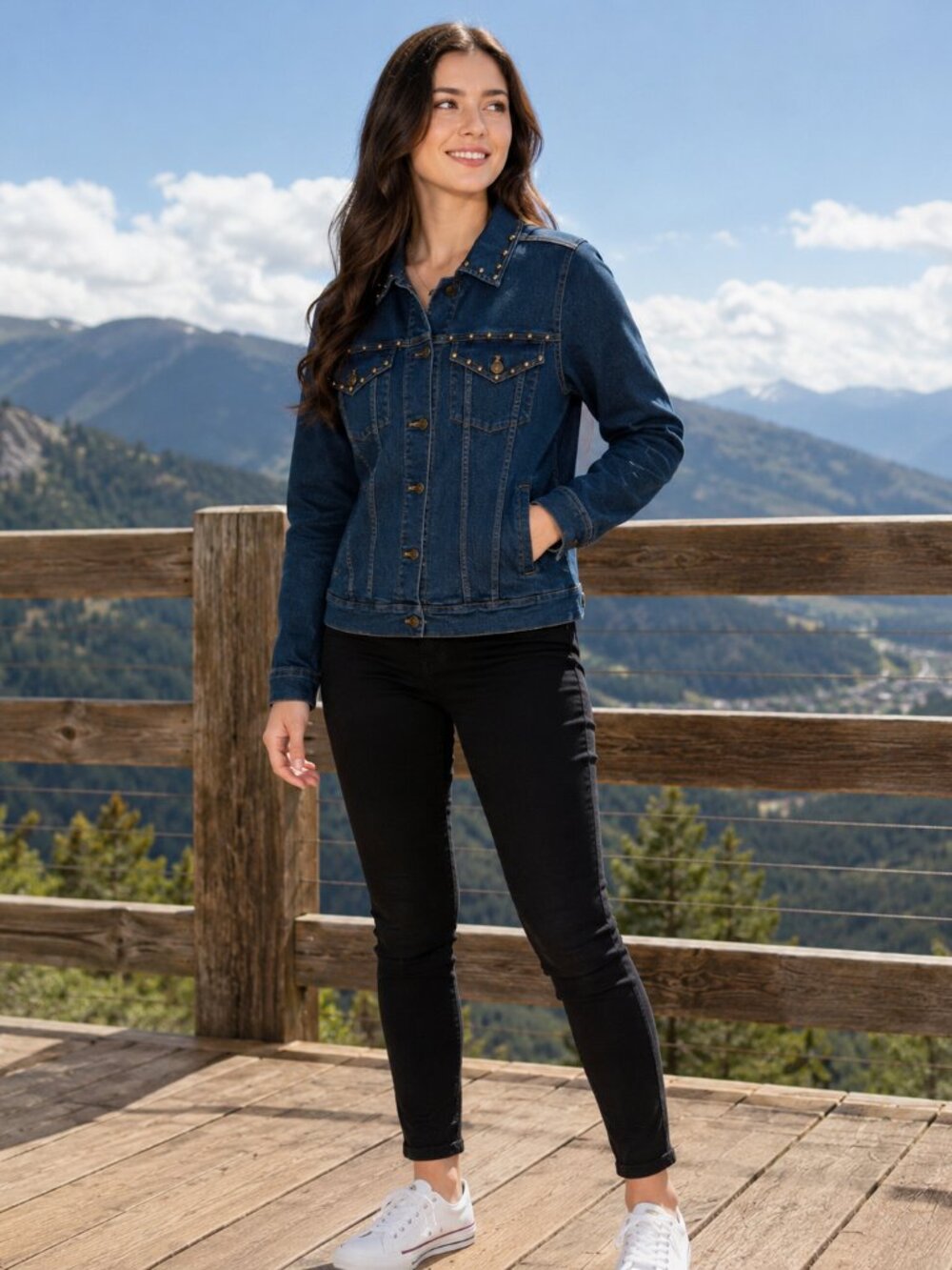 NWT Brooklyn Studio Studded Denim Jacket Dark Wash M